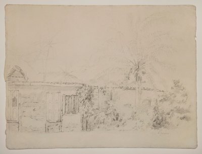 Huizen en palmbomen door Camille Pissarro
