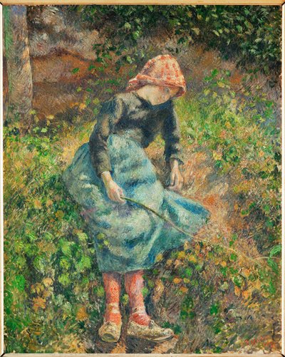 La bergere ou Jeune fille a la baguette, paysanne assise (olieverf op doek) door Camille Pissarro