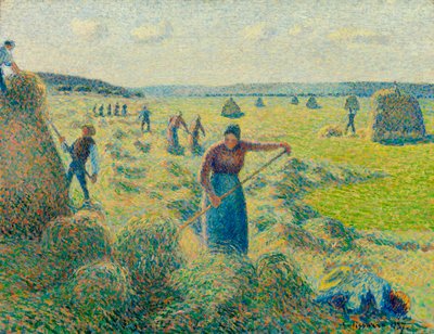 Het hooien, Eragny door Camille Pissarro