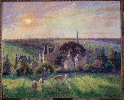 Landschap in Eragny, kerk en boerderij door Camille Jacob Pissarro