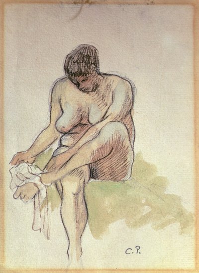 Naakte Vrouw die Linkervoet Afdroogt door Camille Pissarro