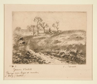 Landschap met herder en schapen in Osny door Camille Pissarro