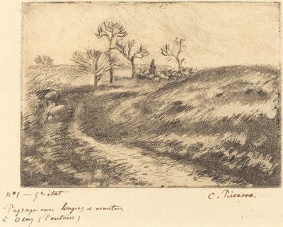 Landschap met herder en schapen in Osny door Camille Pissarro