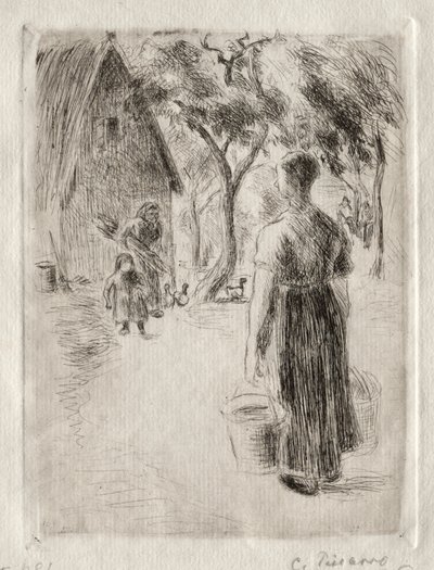 Boerin met emmers door Camille Pissarro