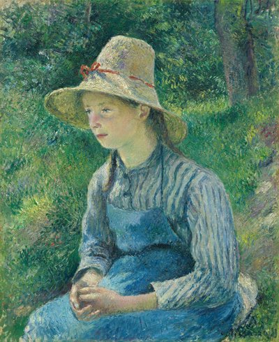 Boerenmeisje met een Strohoed door Camille Pissarro