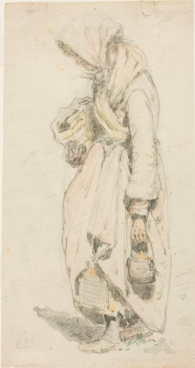Boerin (recto); Jongen met een Hengel (verso) door Camille Pissarro