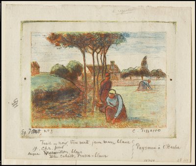 Boerenvrouwen wieden het gras, ca.1894 door Camille Jacob Pissarro