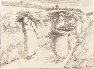 Boeren die Stokken Dragen door Camille Pissarro