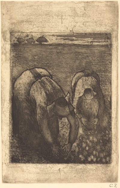 Boeren in een Bonenveld door Camille Pissarro