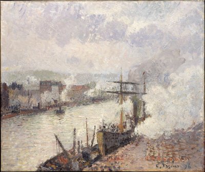 Stoomboten in de haven van Rouen door Camille Pissarro