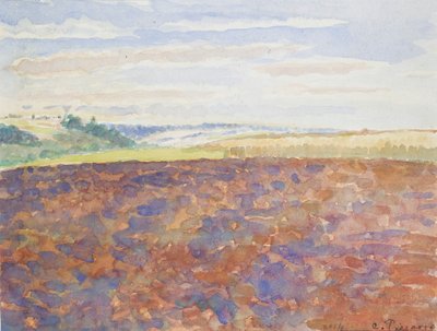 Studie van een landschap met een geploegd veld, Eragny-sur-Epte, ca. 1886-1890 door Camille Pissarro