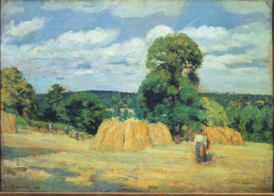De oogst in Montfoucault in Mayenne door Camille Jacob Pissarro