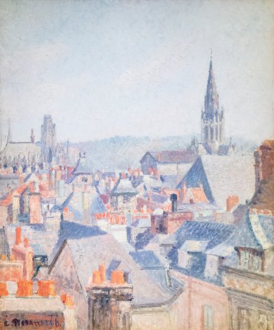 De daken van oud Rouen, zonlicht door Camille Pissarro