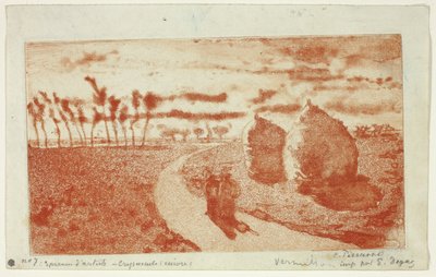 Schemering met Hooibergen door Camille Pissarro