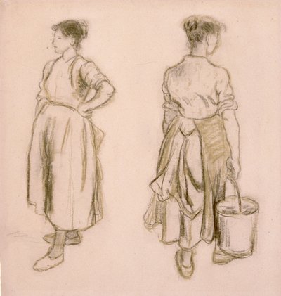 Twee studies van een meisje, 1890 door Camille Pissarro