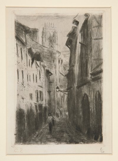 Een straat in Rouen (Rue des Arpents) door Camille Pissarro