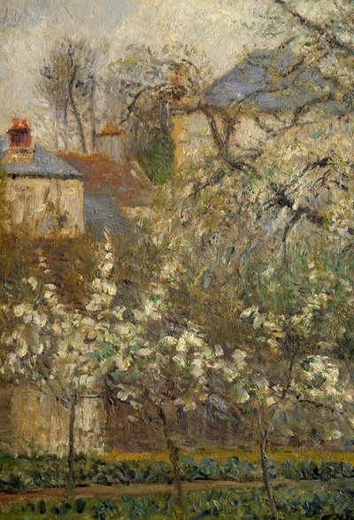 Groentetuin en bloeiende bomen in de lente in Pontoise door Camille Jacob Pissarro