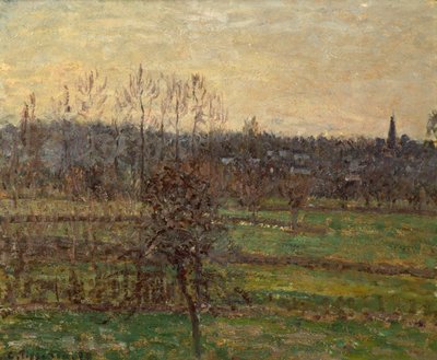 Uitzicht op Bazincourt, Winter door Camille Pissarro