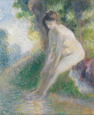 Vrouw Zittend aan de Oever van een Stroom, ca. 1895 door Camille Pissarro