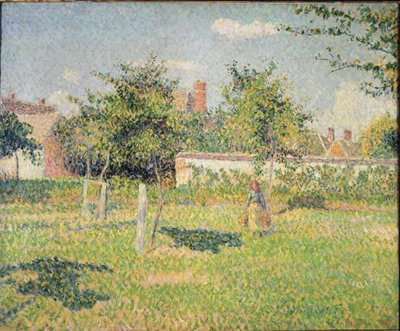 Vrouw in een weide bij Eragny (of Lentezon in de Eragny-weide) door Camille Jacob Pissarro