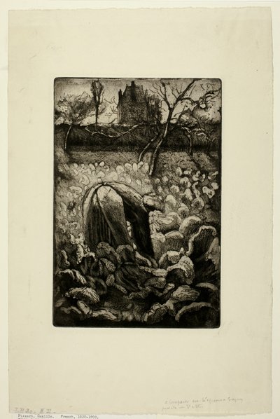 Vrouw in de moestuin door Camille Pissarro