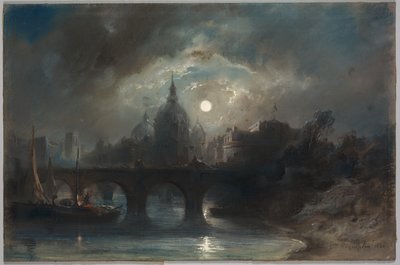 Uitzicht op een Stad bij Nacht door Camille Roqueplan