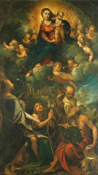 Madonna in Glorie, of Madonna met Kind en Heiligen door Camillo Boccaccino