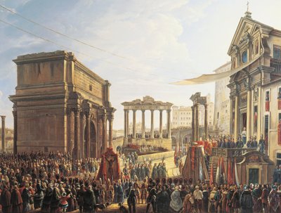 Paus Pius IX (1846-1878) geeft preek in Campo Vaccino door Camillo Pacetti