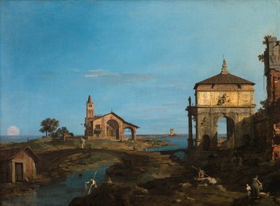 Een eiland in de lagune met een poort en een kerk door Canaletto (Giovanni Antonio Canal)
