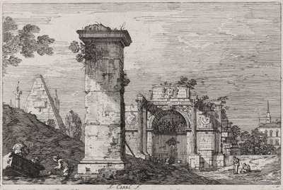 Landschap met verwoeste monumenten, uit de serie Vedute (Gezichten) door Canaletto (Giovanni Antonio Canal)