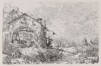 Landschap met een Vrouw bij een Put, uit de serie Vedute (Gezichten) door Canaletto (Giovanni Antonio Canal)