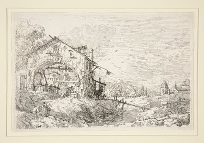 Landschap met een vrouw bij een put, uit de serie Vedute (Gezichten) door Canaletto (Giovanni Antonio Canal)