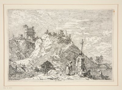 Landschap met de Pelgrim in Gebed, uit de serie Vedute (Gezichten) door Canaletto (Giovanni Antonio Canal)