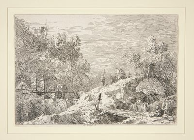 Berglandschap met vijf bruggen, uit de serie Vedute (Gezichten) door Canaletto (Giovanni Antonio Canal)
