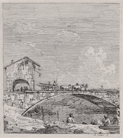 De wagen die over een brug gaat, uit de serie Vedute (Gezichten) door Canaletto (Giovanni Antonio Canal)