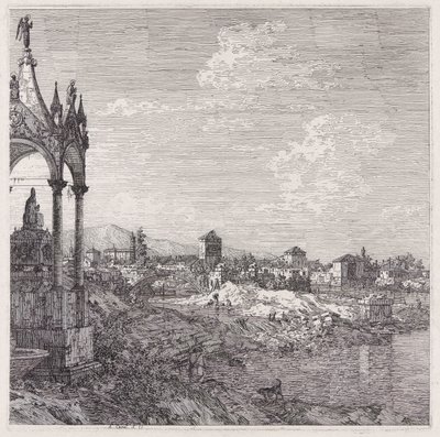 Gezicht op een stad met een bisschop door Canaletto (Giovanni Antonio Canal)