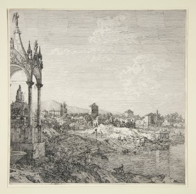 Zicht op een stad met een bisschop door Canaletto (Giovanni Antonio Canal)
