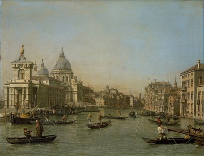 Ingang van het Canal Grande bij de Punta della Dogana en Santa Maria della Salute door Canaletto (workshop of)