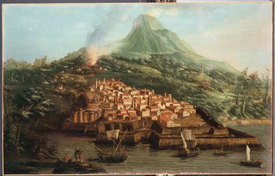 Een Vulkanisch Eiland met een Haven en Schepen door Giovanni Antonio Canal