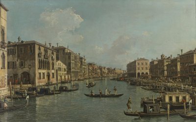 Duits: Der Canal Grande mit Blick in südöstlicher Richtung auf die Rialtobrücke Het Canal Grande met uitzicht in zuidoostelijke richting op de Rialtobrug door Canaletto