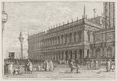 La libreria. V. [linksboven], voor 1742 door Canaletto