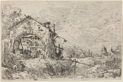 Landschap met een vrouw bij een put, ca. 1735-1746 door Canaletto