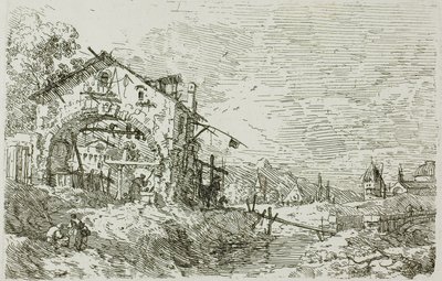 Landschap met een vrouw bij een put, uit Vedute door Canaletto
