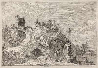 Landschap met de pelgrim in gebed door Canaletto