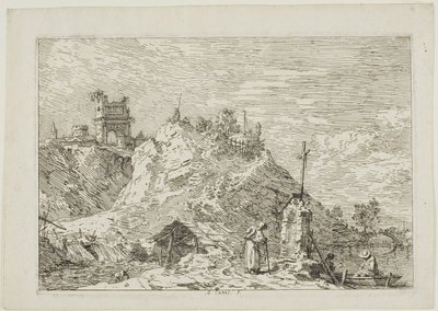 Landschap met de Pelgrim in Gebed, uit Vedute door Canaletto