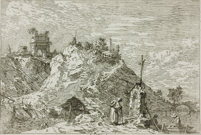 Landschap met de Pelgrim in Gebed, uit Vedute door Canaletto