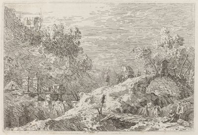 Berglandschap met Vijf Bruggen door Canaletto