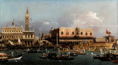 De Bucintoro bij de Molo op Hemelvaartsdag door Canaletto