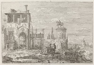 Het Ruitermonument [rechtsboven], ca. 1735-1746 door Canaletto