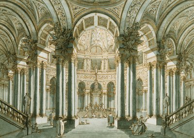 Het interieur van een kerk, met figuren in gebed door Giovanni Antonio Canal